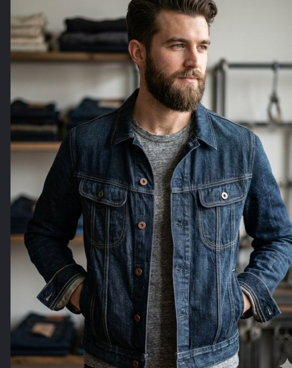 Ag Adriano Goldschmied Men's Dark Blue Denim Bomber-Style Jacket
